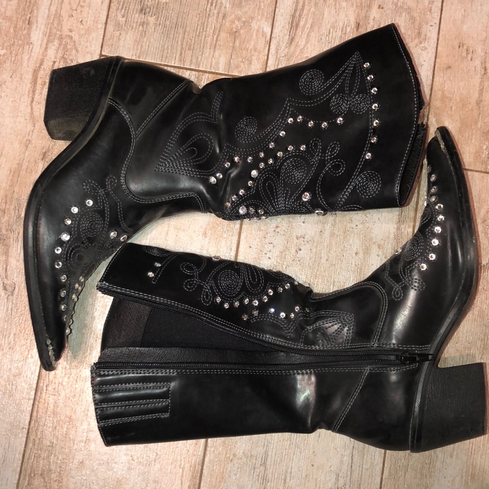 Black rhinestone boots